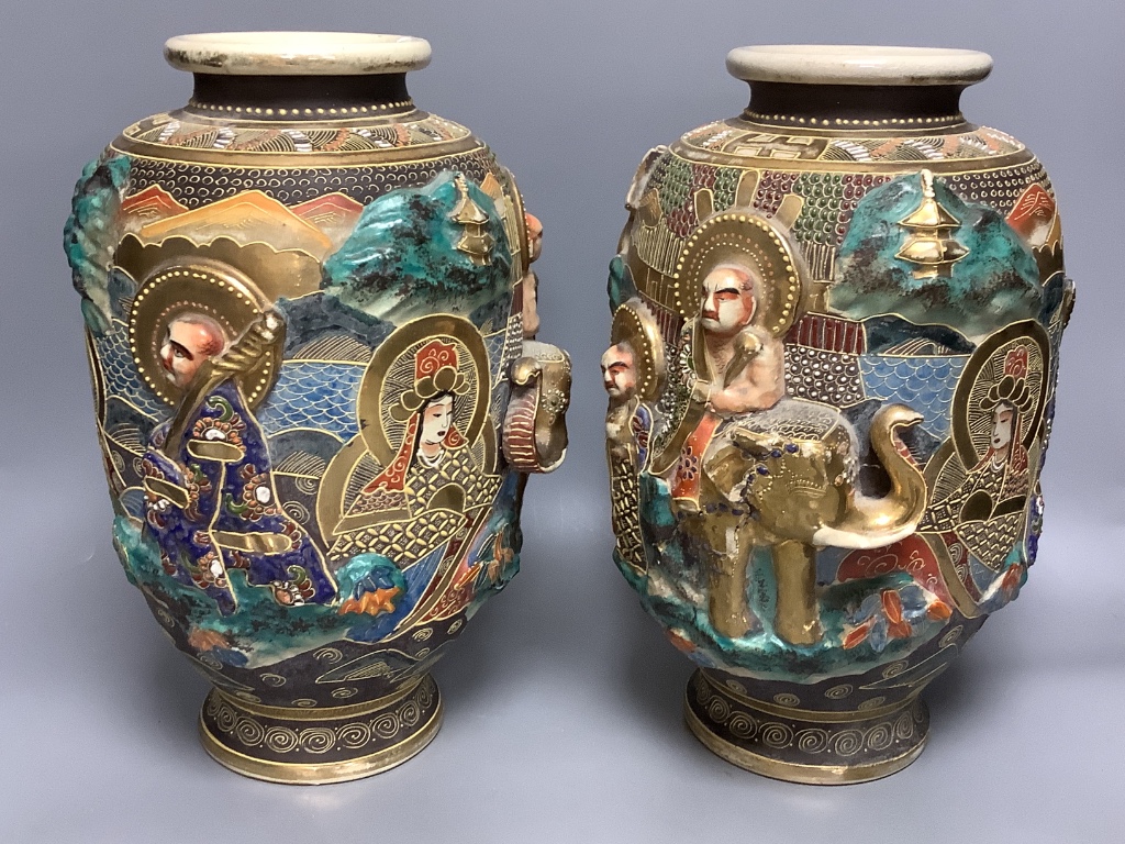 A pair of Japanese Satsuma vases, height 32cm